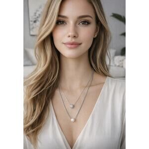 J.Jill Silver Layered Necklace Pearl Rhinestone Detail New